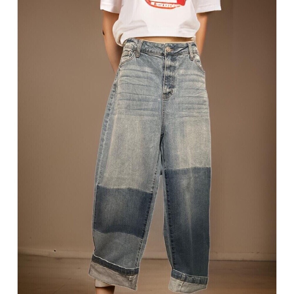 NWT AND NOW THIS Ultra Rise Straight Leg 2Toned Denim Jeans Women’s Plus Size-14 - Picture 2 of 14